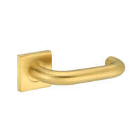 Deurkruk Leonardo rond model u 20mm haaks op vierkant rozet geborsteld messing PVD gecoat