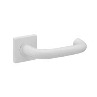 Deurkruk Leonardo rond model u 20mm haaks op vierkant rozet mat wit PVD gecoat
