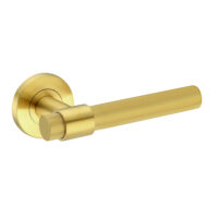 Deurkruk Ambra rond massief geribbelde diamant greep 20mm met een schroefrozet geborsteld messing PVD gecoat