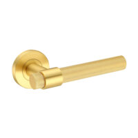 Deurkruk Ambra rond massief geribbelde diamant greep 20mm met een schroefrozet mat goud PVD gecoat