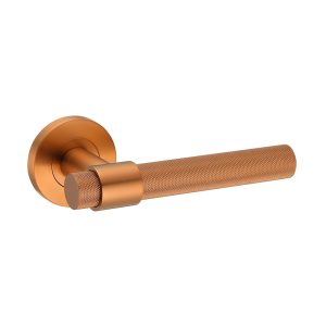 Deurkruk Ambra rond massief geribbelde diamant greep 20mm met een schroefrozet brons geborsteld PVD gecoat