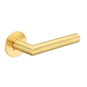 Deurkruk Celia rond 20mm haaks op ultra dunne rozetten van 3mm mat goud PVD gecoat