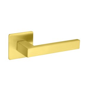 Deurkruk Enzo vierkant 20mm haaks op vierkant ultra dunne rozet van 3mm geborsteld messing PVD gecoat