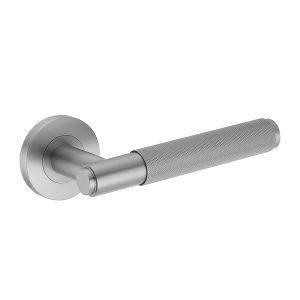 Deurkruk Eva rond geribbeld diamant greep 22mm haaks met een schroefrozet geborsteld RVS