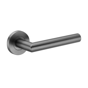 Deurkruk Luna rond 20mm haaks met een schroefrozet gun metal PVD gecoat