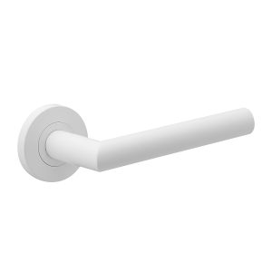 Deurkruk Luna rond 20mm haaks met een schroefrozet mat wit PVD gecoat