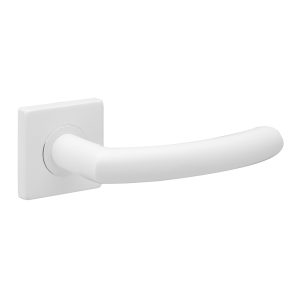 Deurkruk Donna rond 20mm haaks op vierkant rozet mat wit PVD gecoat
