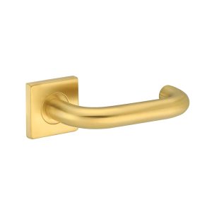 Deurkruk Leonardo rond model u 20mm haaks op vierkant rozet geborsteld messing PVD gecoat