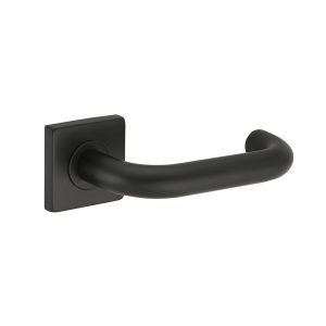 Deurkruk Leonardo rond model u 20mm haaks op vierkant rozet mat zwart PVD gecoat
