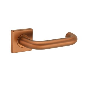 Deurkruk Leonardo rond model u 20mm haaks op vierkant rozet brons geborsteld PVD gecoat