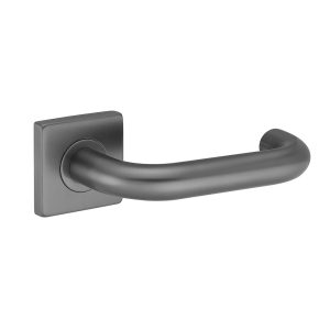 Deurkruk Leonardo rond model u 20mm haaks op vierkant rozet geborsteld gun metal PVD gecoat