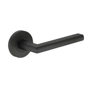 Deurkruk Stella rond 12,5mm haaks op rozet mat zwart PVD gecoat