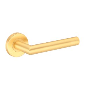 Deurkruk Amari rond 20mm haaks op rozet mat goud PVD gecoat