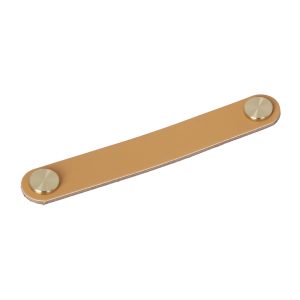 Meubelgreep leer Elena Kaki 168mm geborsteld goud