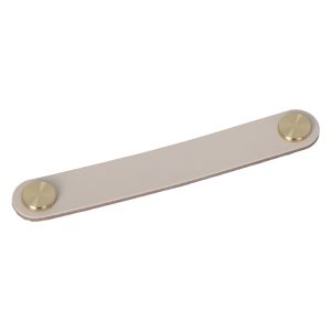 Meubelgreep leer Elena mat wit 168mm geborsteld goud