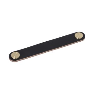 Meubelgreep leer Elena zwart 168mm geborsteld goud