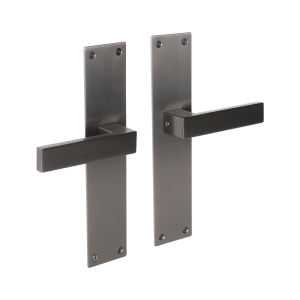 Deurklink Milano met renovatie schild blind met vierkante klink geborsteld gun metal