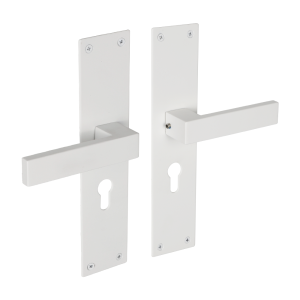 Deurklink Milano op schild voor profielcilinderslot met vierkante klink mat wit