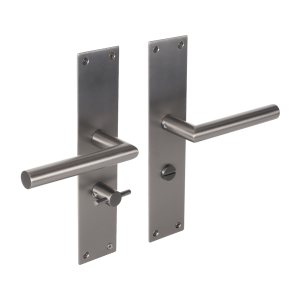 Deurklink Milano op schild voor WC-badkamerslot met ronde klink geborsteld gun metal
