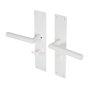 Deurklink Milano op schild voor WC-badkamerslot met ronde klink mat wit