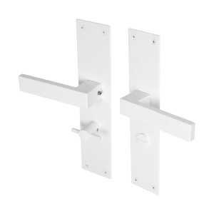 Deurklink Milano op schild voor WC-badkamerslot met vierkante klink mat wit