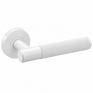 Deurkruk Livia rond massief verticale lijnstructuur greep 20mm met een schroefrozet mat wit